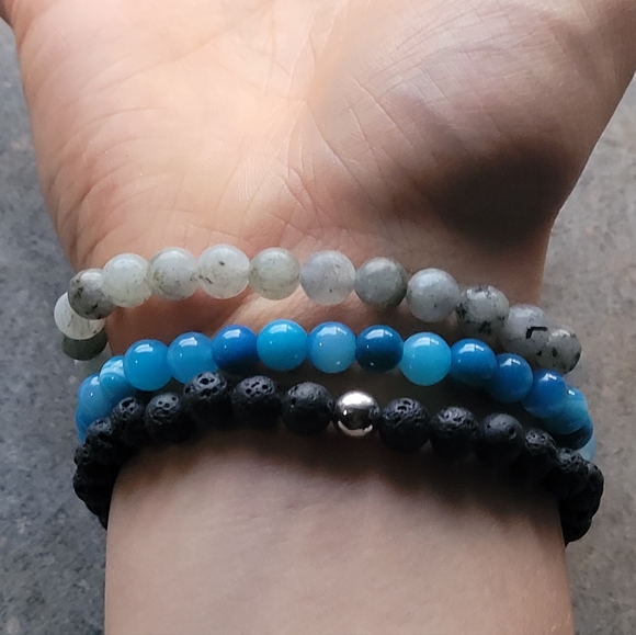 Gemstone Bead Handmade Bracelet Set of 3 - Picture 2 of 4